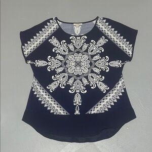 Roz & Ali Patterned Navy Blue Shirt (Women’s 1X)